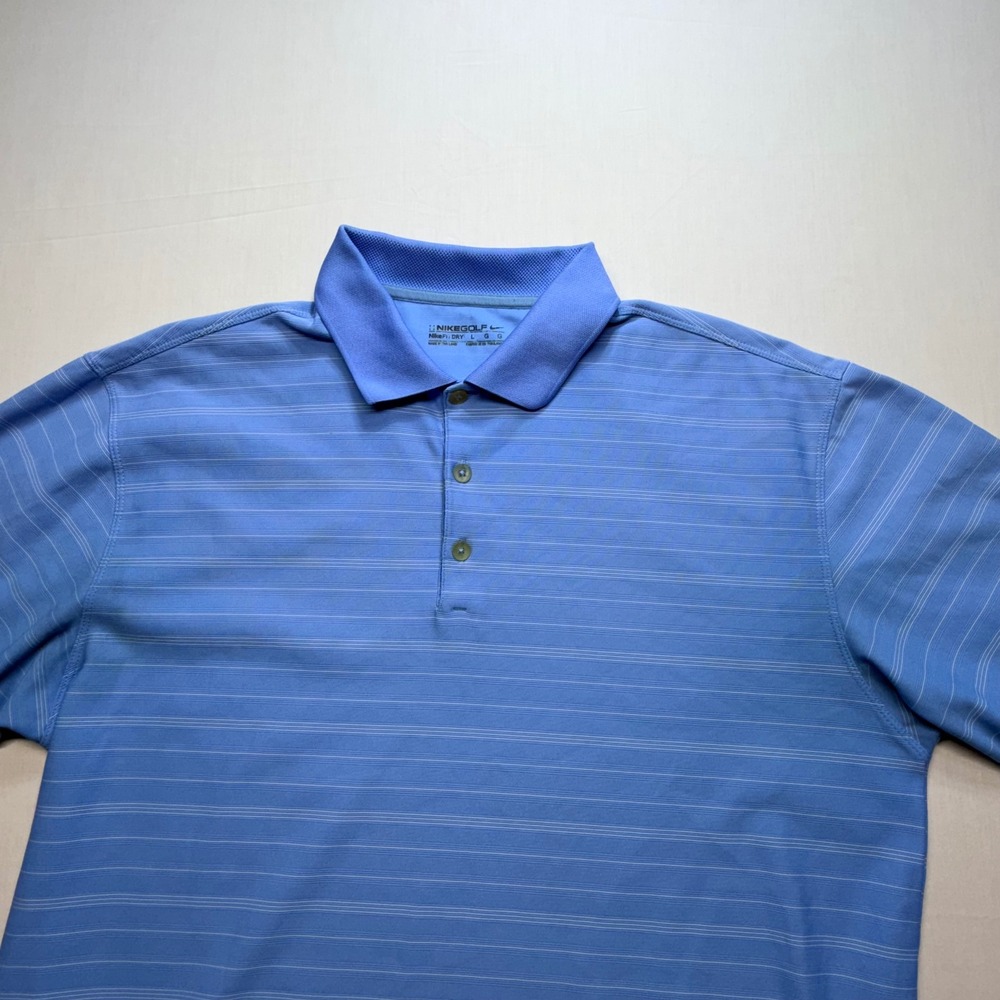 Nike Golf Men's Blue Striped Dri-FIT Polo Shirt Size L